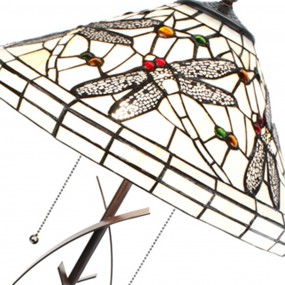 25LL-6287 Table Lamp Tiffany Ø 41x69 cm Beige Black Glass Metal Dragonfly Round Desk Lamp Tiffany