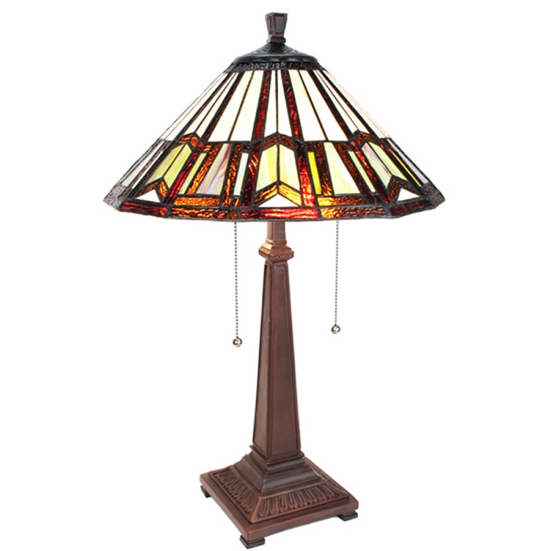 5LL-6288 Table Lamp Tiffany Ø 41x64 cm Beige Brown Glass Plastic Round Desk Lamp Tiffany