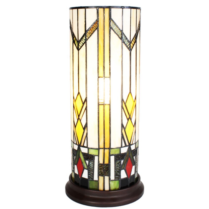 5LL-6297 Tiffany Tafellamp  Ø 18x40 cm Beige Geel Glas Rond Tiffany Bureaulamp
