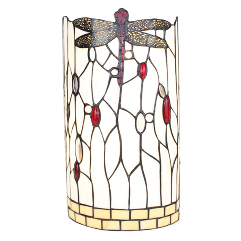 5LL-6303 Wandlamp Tiffany  20x10x36 cm Wit Zwart Glas Metaal Libelle Halfrond Muurlamp