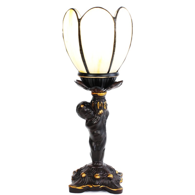 5LL-6304 Lampada da tavolo Tiffany 12x12x30 cm Beige Vetro Plastica Lampada da scrivania Tiffany