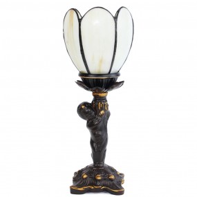 25LL-6304 Tiffany Tafellamp  12x12x30 cm Beige Glas Kunststof Tiffany Bureaulamp