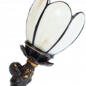 25LL-6304 Tiffany Tafellamp  12x12x30 cm Beige Glas Kunststof Tiffany Bureaulamp