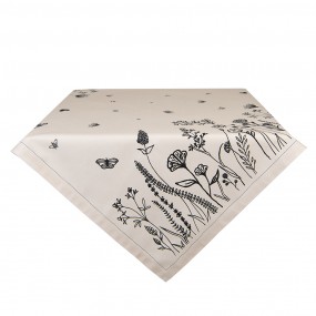 2FAF01 Tablecloth 100x100 cm Beige Black Cotton Flowers Table cloth