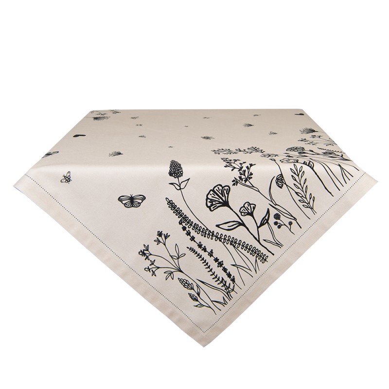 FAF03 Tablecloth 130x180 cm Beige Black Cotton Flowers Table cloth