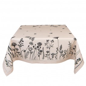 2FAF15 Tablecloth 150x150 cm Beige Black Cotton Flowers Table cloth
