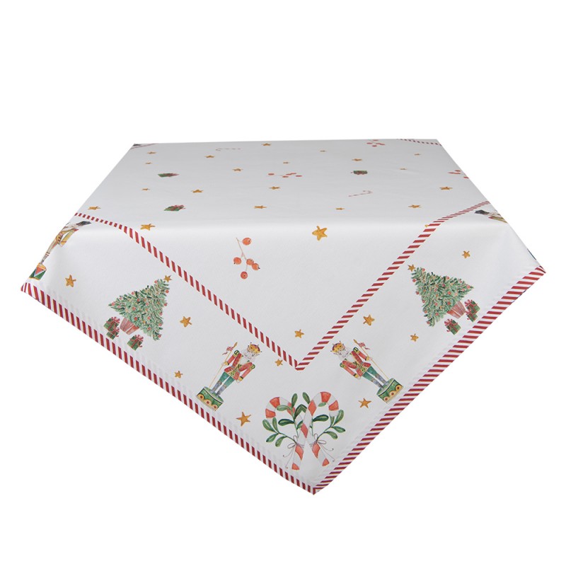 HLC15 Christmas Tablecloth 150x150 cm White Green Cotton Nutcrackers Square Table cloth