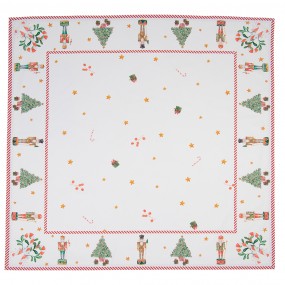 2HLC15 Tovaglia di Natale 150x150 cm Bianco Verde  Cotone Schiaccianoci Quadrato Tavolo e tovaglia