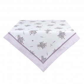 2LAG01 Tischdecke 100x100 cm Weiß Violett Baumwolle Lavendel Quadrat Tischtuch
