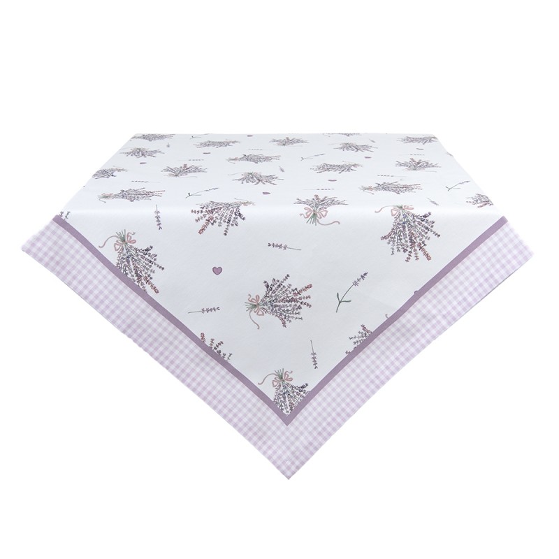 LAG01 Tischdecke 100x100 cm Weiß Violett Baumwolle Lavendel Quadrat Tischtuch