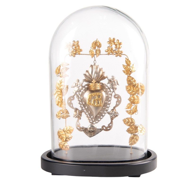 65174 Cloche 26x16x37 cm Gold colored Black Glass Wood Heart Oval Glass Bell Jar