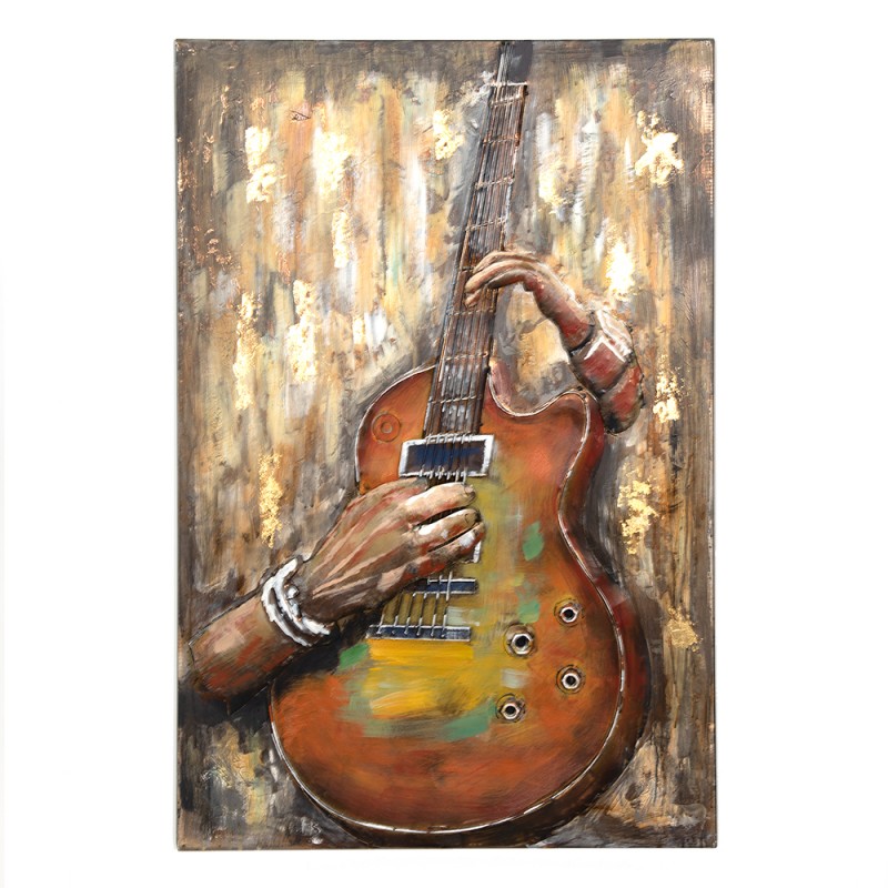 5WA0186 Metal Painting 80x120 cm Orange Iron Guitar Wall Decor