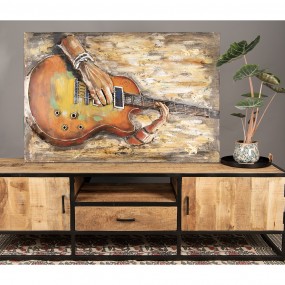 25WA0186 Peinture en métal 80x120 cm Orange Fer Guitare Décoration des murs