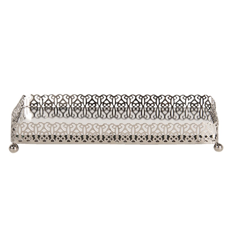 6GL2641 Decorative Bowl 20x10x3 cm Silver colored Metal Glass Rectangle Serving Platter