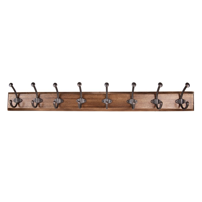 50753 Wall Coat Rack 8 Hooks 102x11x16 cm Brown Wood Iron Rectangle