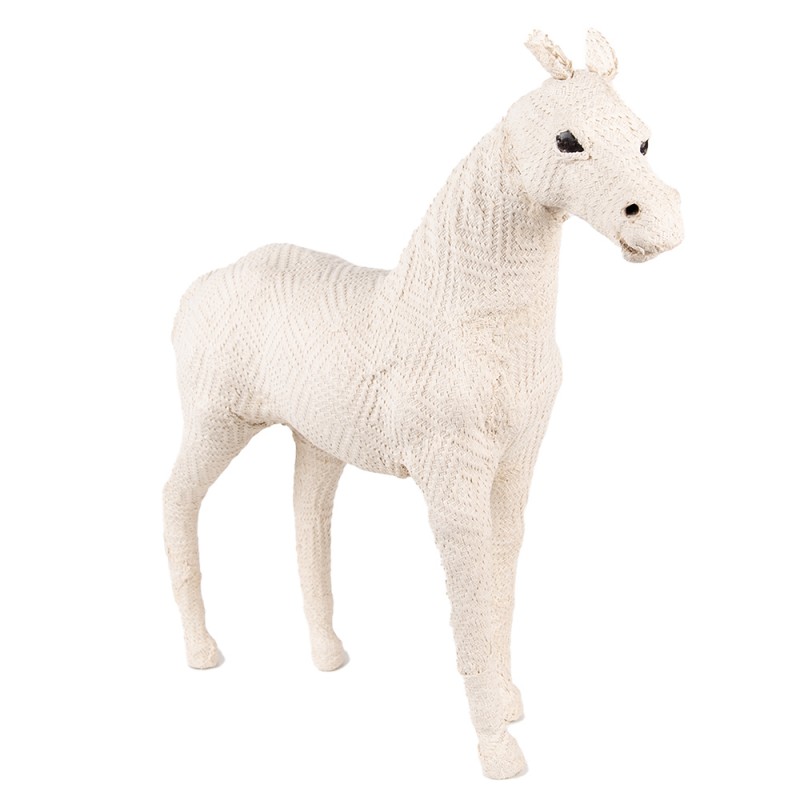 65185L Figur Pferd 46 cm Beige Papier Eisen Textil Wohnaccessoires