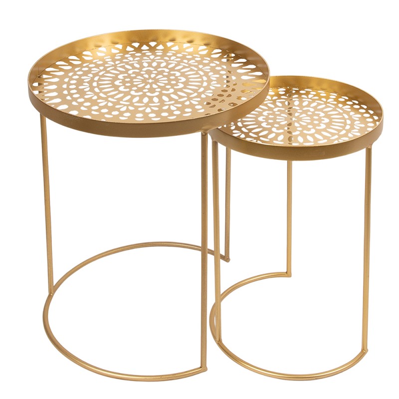 65145 Side Table Set of 2 Ø 40x50 / 30x45 cm Gold colored Metal Round Side Table