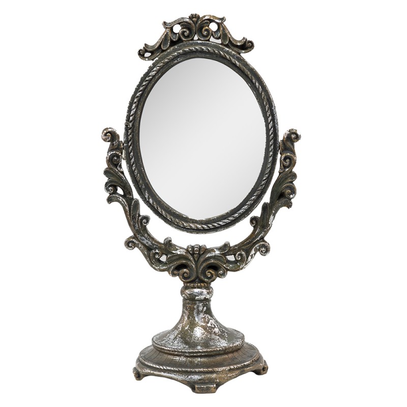 62S243 Miroir sur pied 16x29 cm Marron Couleur argent Plastique Miroir de table
