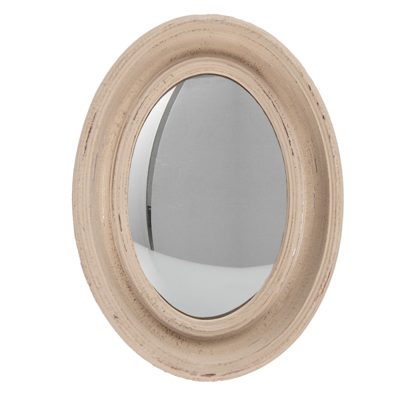 62S205W Mirror 24x32 cm Beige Wood Oval Large Mirror