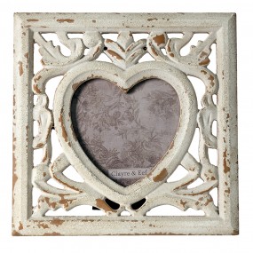 22F0857 Photo Frame 15x15 cm Beige Brown MDF Heart-Shaped Picture Frame