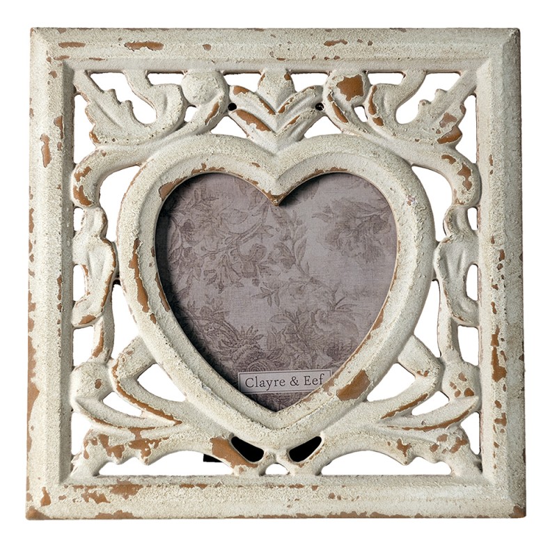 2F0857 Photo Frame 15x15 cm Beige Brown MDF Heart-Shaped Picture Frame