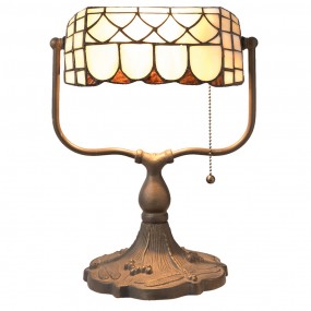 25LL-5729 Table Lamp Tiffany 26x21x37 cm  Beige Brown Metal Glass Desk Lamp Tiffany