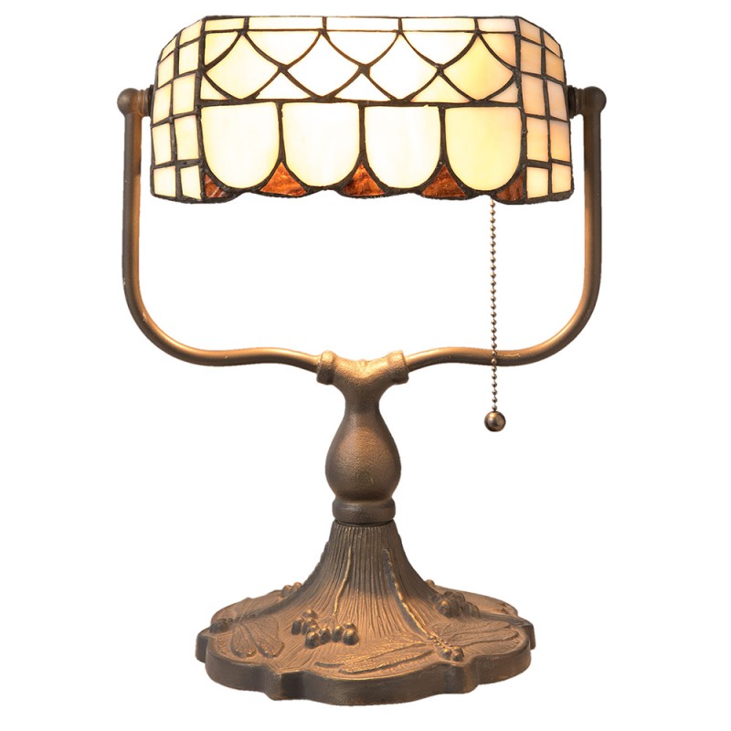 5LL-5729 Table Lamp Tiffany 26x21x37 cm  Beige Brown Metal Glass Desk Lamp Tiffany