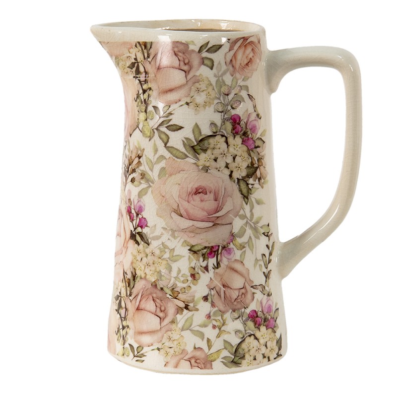 6CE1413L Pichet décoratif 2100 ml Rose Céramique Fleurs Carafe d'eau