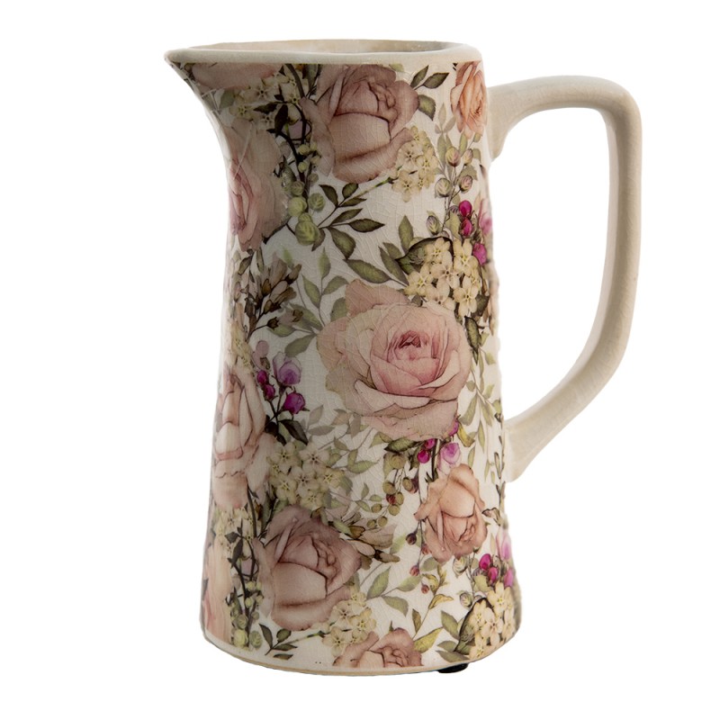 6CE1413M Dekorative Kanne 750 ml Rosa Keramik Blumen Wasserkrug