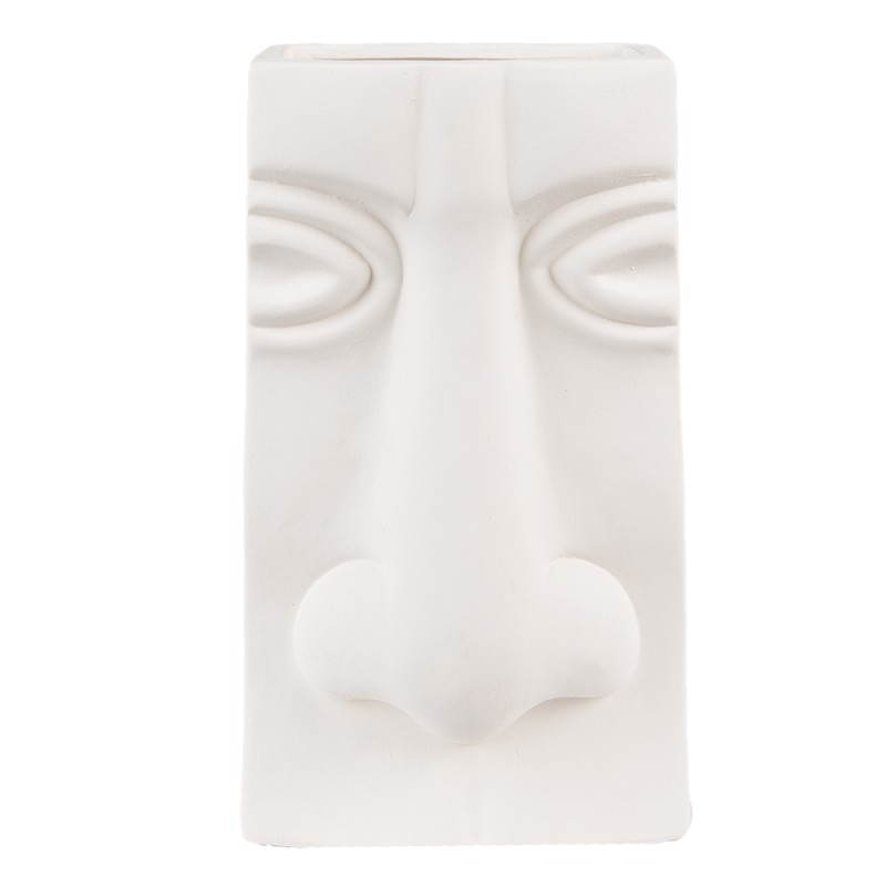 6CE1527 Vase Face 15x9x25 cm White Ceramic Decorative Vase