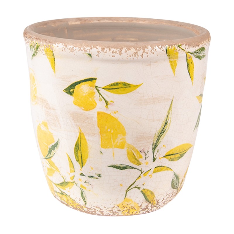 6CE1529S Pot de fleurs Ø 14x14 cm Jaune Céramique Citron Pot de fleurs d'intérieur