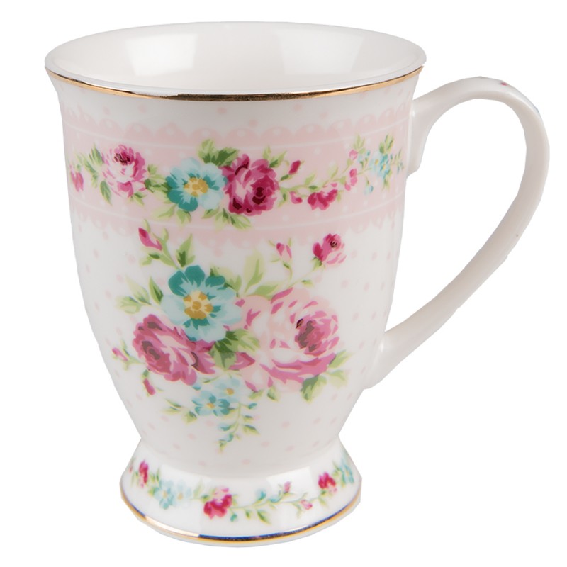 6CEMU0127 Mug 300 ml Blanc Rose Porcelaine Fleurs Tasse à thé
