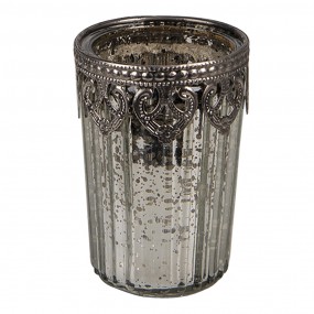 26GL1849 Tealight Holder Ø 7x10 cm Silver colored Glass Metal Tea-light Holder