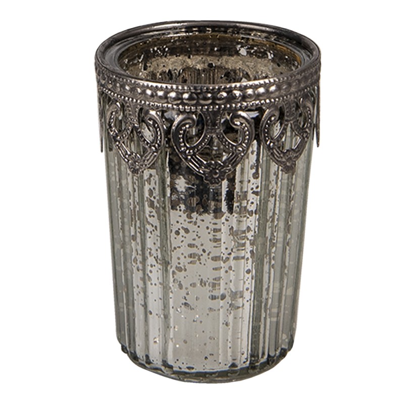 6GL1849 Tealight Holder Ø 7x10 cm Silver colored Glass Metal Tea-light Holder