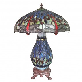 25LL-6186 Table Lamp Tiffany Ø 46x65 cm Blue Red Glass Zinc Desk Lamp Tiffany