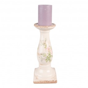 26CE1539L Kerzenständer 30 cm Rosa Beige Keramik Blumen Kerzenständer