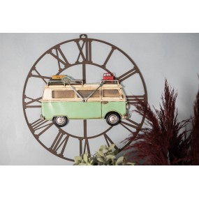 26KL0751 Wall Clock 48x50 cm Green Metal Van Round Hanging Clock