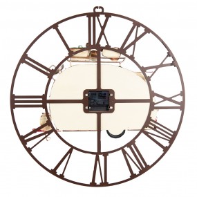 26KL0752 Wall Clock 48x50 cm Red White Metal Caravan Round Hanging Clock