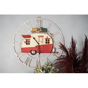 26KL0752 Wall Clock 48x50 cm Red White Metal Caravan Round Hanging Clock