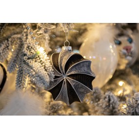 26GL4161 Boule de Noël set de 4 10 cm Noir Gris Verre Décoration de Noël