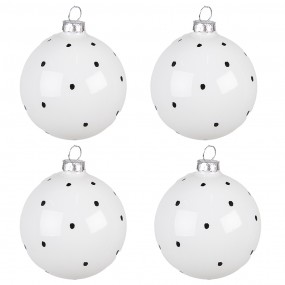26GL4177 Kerstballen set van 4 Ø 8 cm Wit Zwart Glas Stippen Kerstdecoratie Kerstversiering