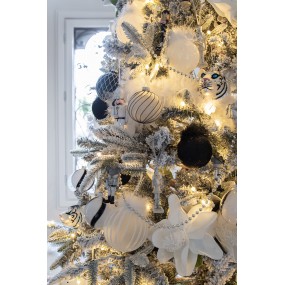 26GL4178 Christmas Bauble Set of 4 Ø 8 cm White Black Glass Stripes Christmas Decoration