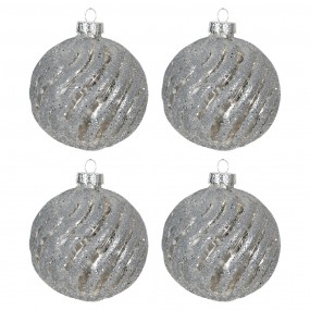 26GL2731 Christmas Bauble Set of 4 Ø 8 cm Silver colored Glass Round Christmas Tree Decorations