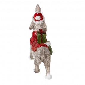 26PR4604 Beeld Hond 9x3x8 cm Wit Rood Polyresin Kerstdecoratie