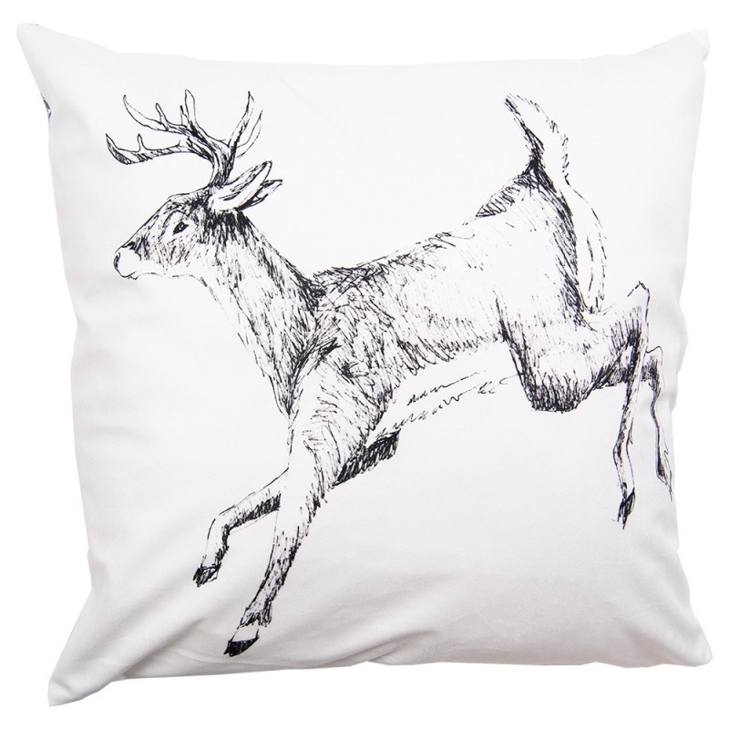 ANC22 Cushion Cover 45x45 cm White Grey Polyester Reindeer Square Pillow Cover