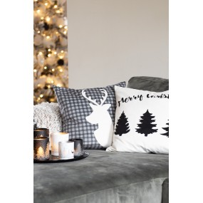 2BWX21 Kussenhoes  45x45 cm Wit Zwart Polyester Kerstboom Vierkant Sierkussenhoes