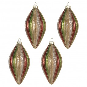 26GL2738 Christmas Bauble Set of 4 Ø 7x12 cm Red Green Glass Christmas Tree Decorations