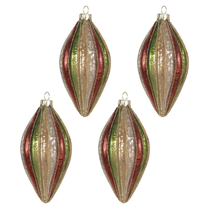 6GL2738 Christmas Bauble Set of 4 Ø 7x12 cm Red Green Glass Christmas Tree Decorations