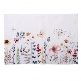 2FOB40 Placemats Set of 6 48x33 cm White Green Cotton Flowers Rectangle Table Mat