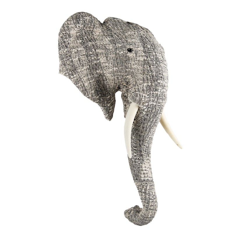 50752 Wanddekoration Elefant 75 cm Weiß Schwarz Papier Eisen Textil Wandschmuck